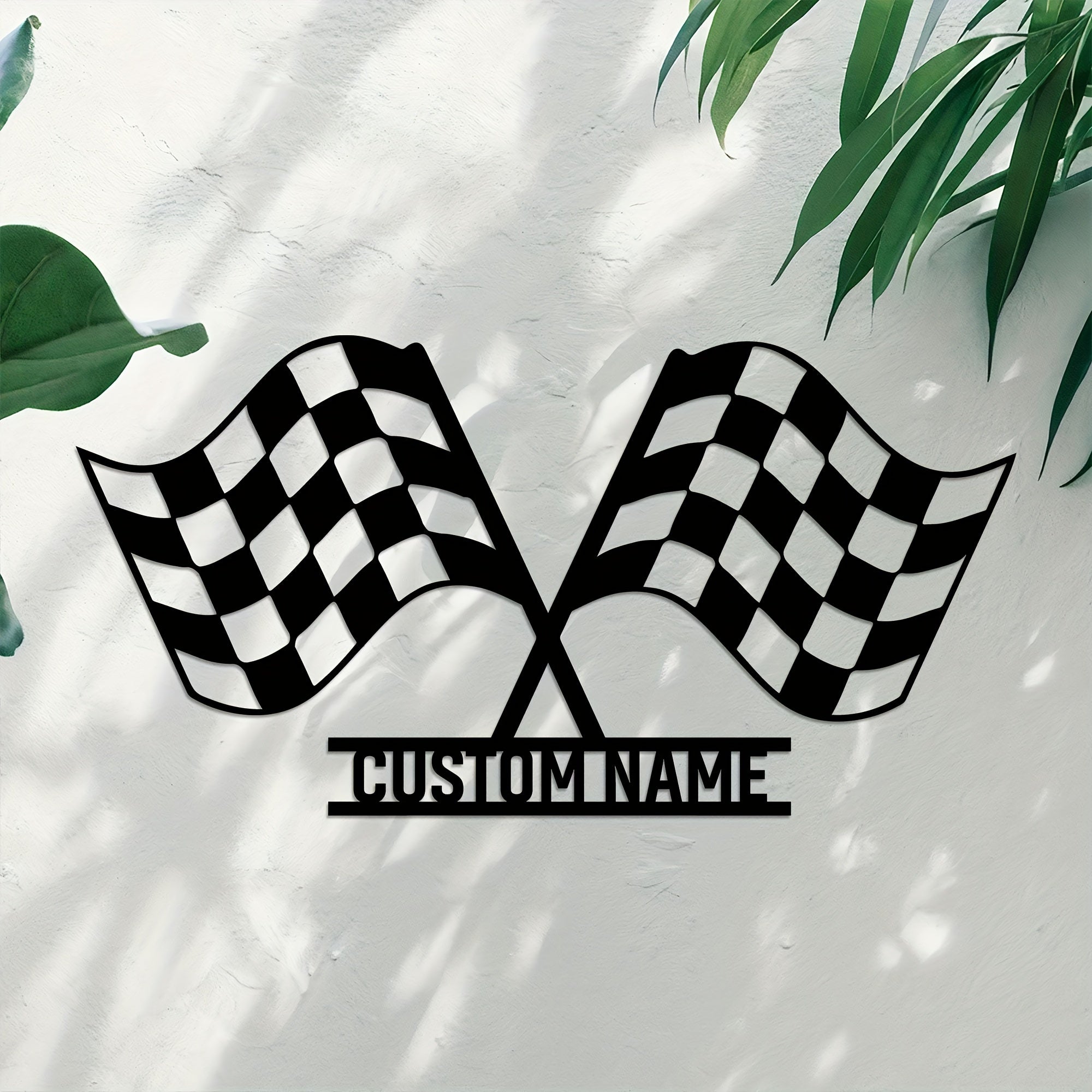 Shaxsiylashtirilgan metall poyga bayroqlari eshik tutqichi, temir qora devor san'ati, garaj dekoratsiyasi uchun