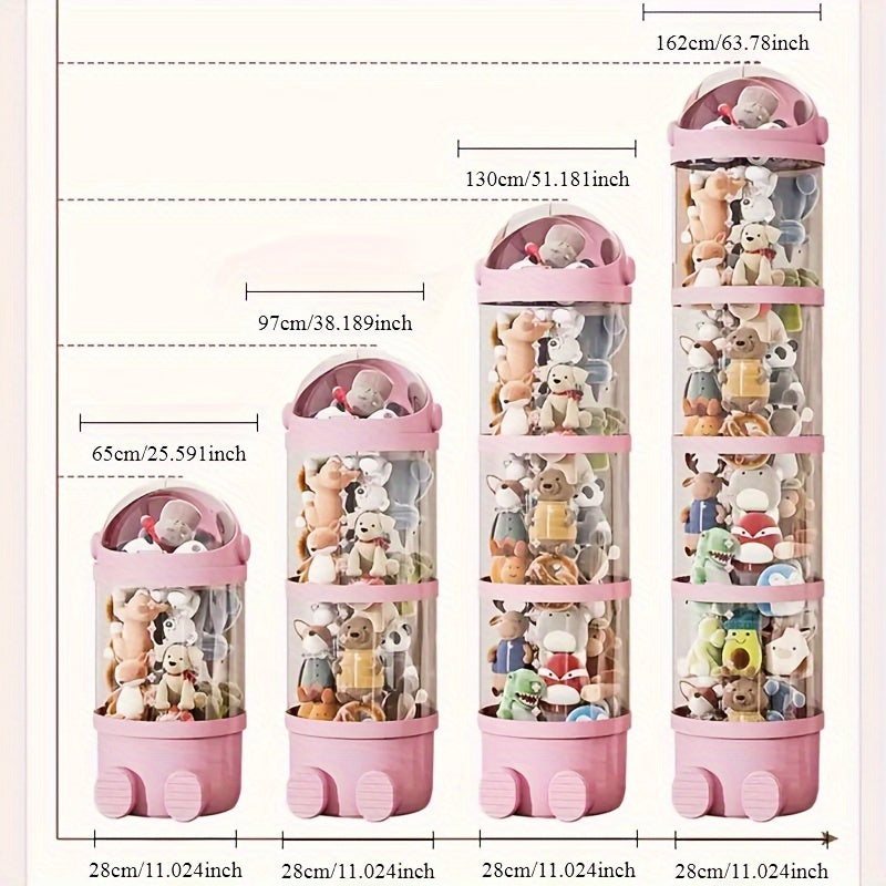Qoplamali, dumaloq plastik qiziquvchi quti, qopqog' bilan. Yumshoq o'yinchoqlar, qiziquvchilar va turli xil buyumlar uchun ideal. Uy tashkiloti va sovg'alar uchun mukammal, shuningdek, bayram bezaklari uchun ham foydalanish mumkin.