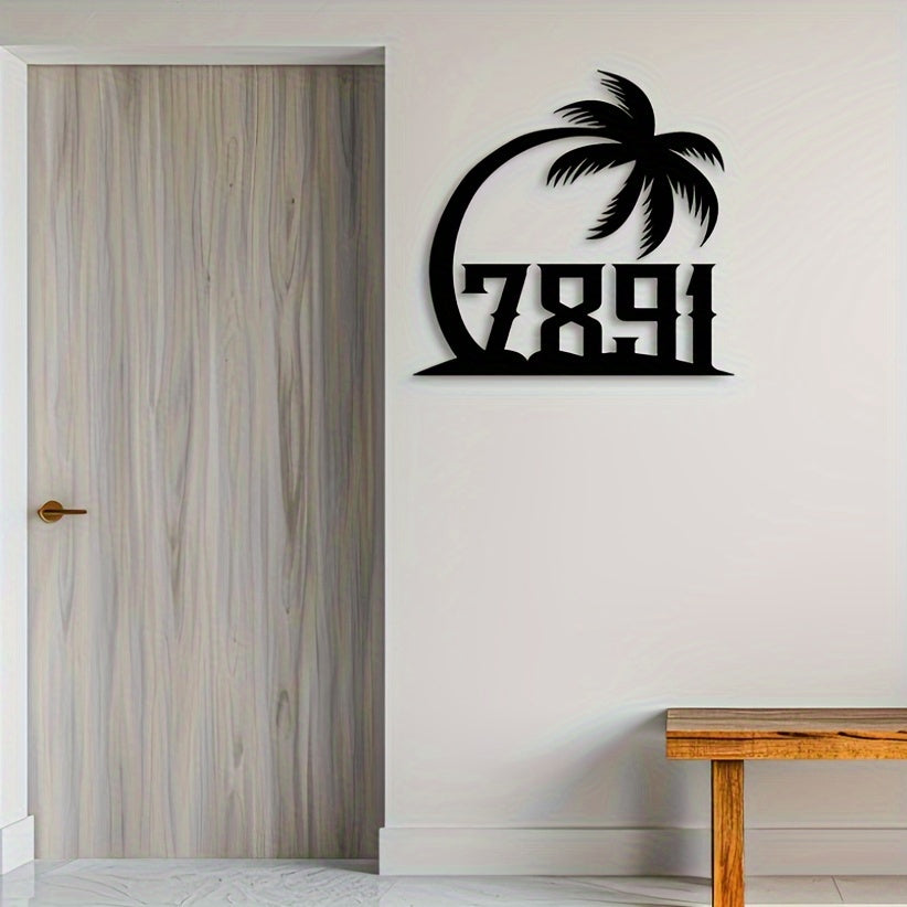 Customized Metal Sign with Palm Tree Design House Number Wall Decor