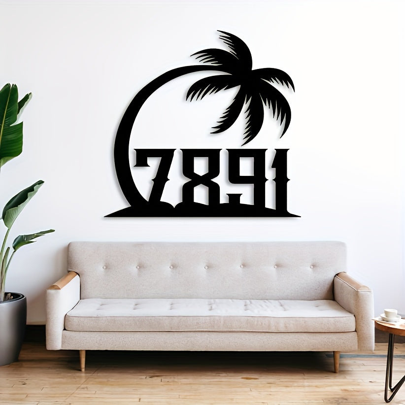 Customized Metal Sign with Palm Tree Design House Number Wall Decor