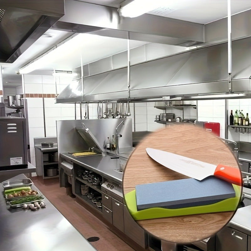 Knife Sharpener Double-Sided Whetstone Non-Slip Plastic Base Manual Kitchen Tool