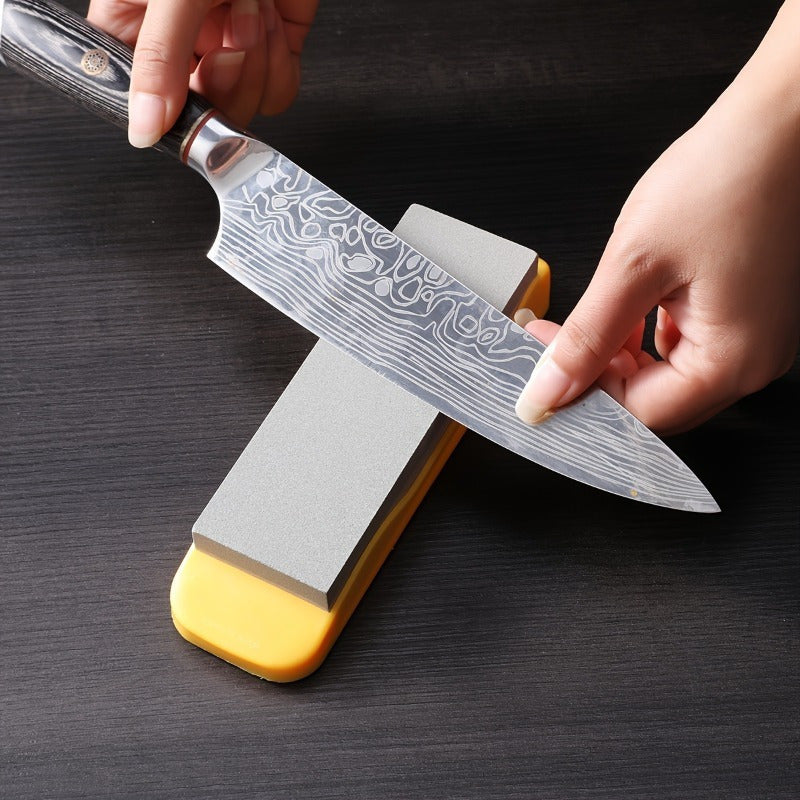 Knife Sharpener Double-Sided Whetstone Non-Slip Plastic Base Manual Kitchen Tool
