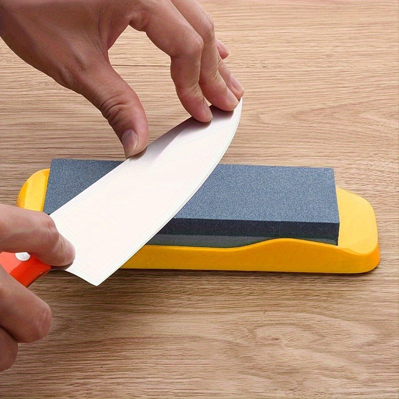 Knife Sharpener Double-Sided Whetstone Non-Slip Plastic Base Manual Kitchen Tool