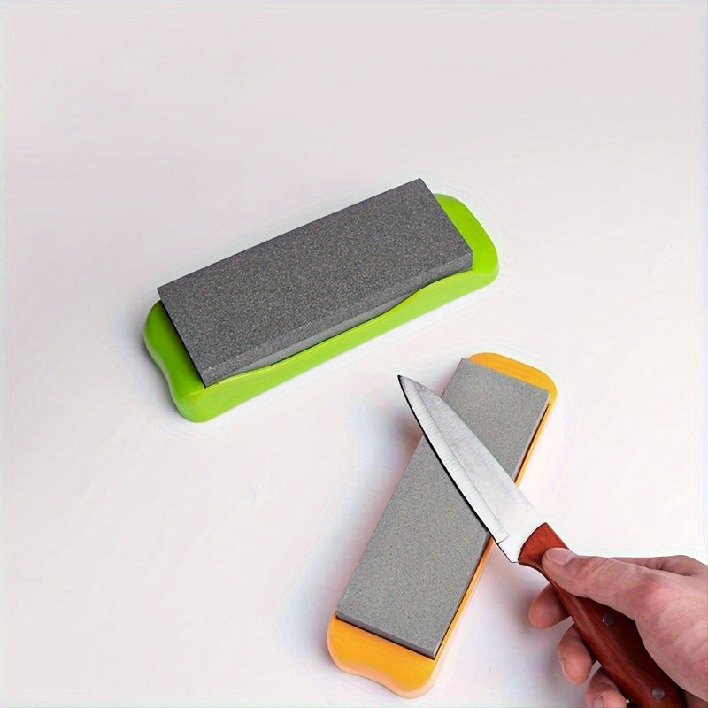 Knife Sharpener Double-Sided Whetstone Non-Slip Plastic Base Manual Kitchen Tool