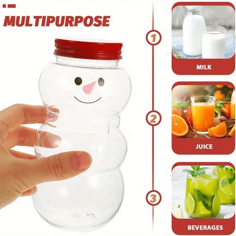 5 Frosty Plastic Snowman Bottles 500ml Leak-Proof Drink Containers