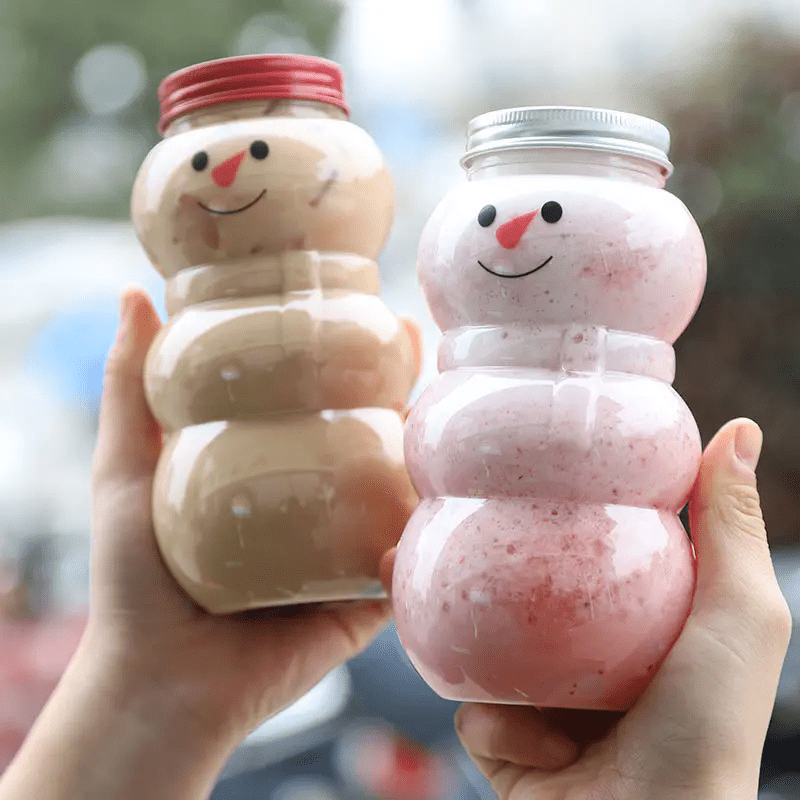 5 Frosty Plastic Snowman Bottles 500ml Leak-Proof Drink Containers