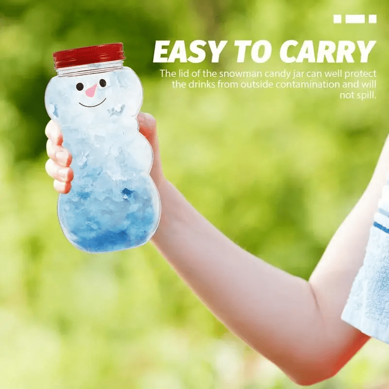 5 Frosty Plastic Snowman Bottles 500ml Leak-Proof Drink Containers