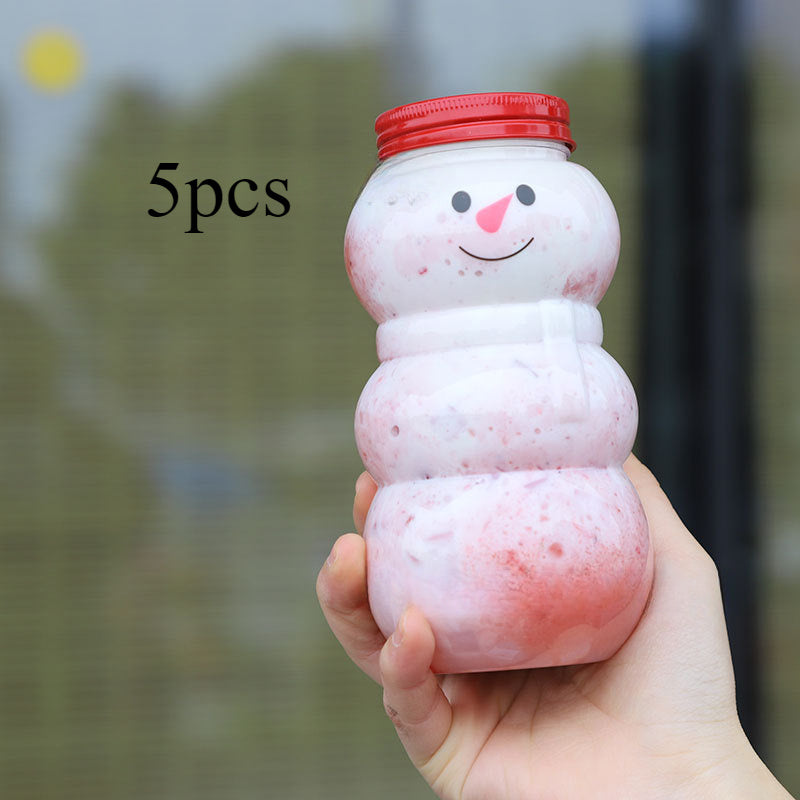 5 Frosty Plastic Snowman Bottles 500ml Leak-Proof Drink Containers