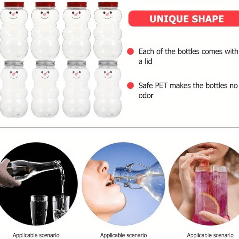 5 Frosty Plastic Snowman Bottles 500ml Leak-Proof Drink Containers