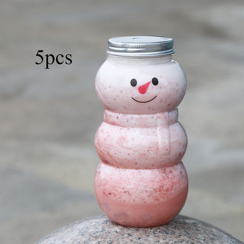 5 Frosty Plastic Snowman Bottles 500ml Leak-Proof Drink Containers