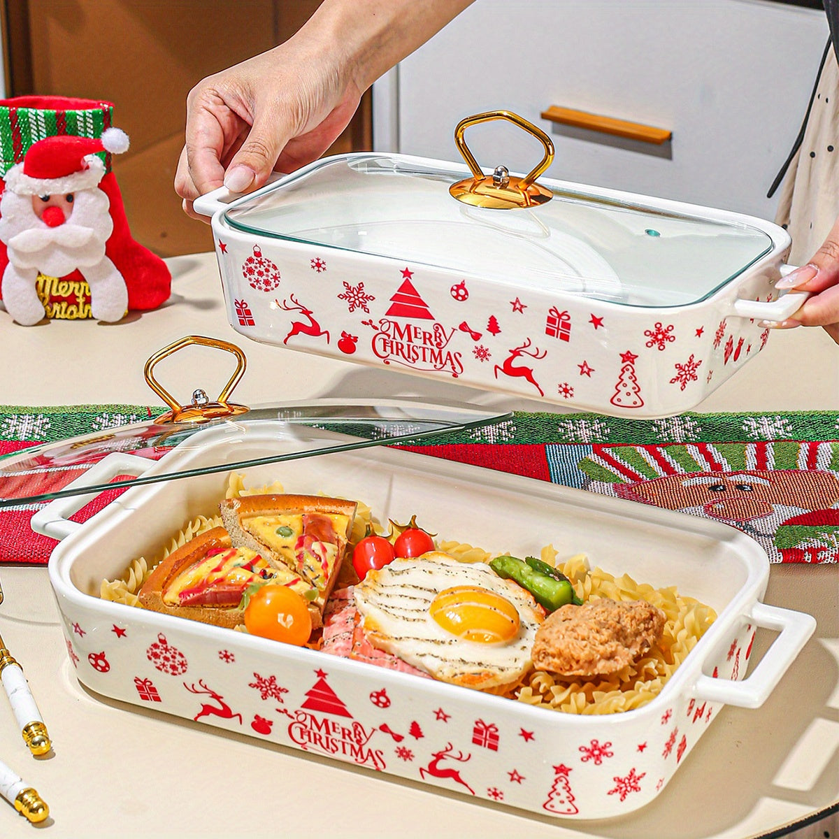 1 dona, 3 ta Rojdestvo keramika plastinkalari to'plami, partiya, uy oshxona idishlari. Shu jumladan, sho'rva qozoni, kaserol pishirish panjarasi, issiq idish va qopqoq bilan pishirish qozoni.