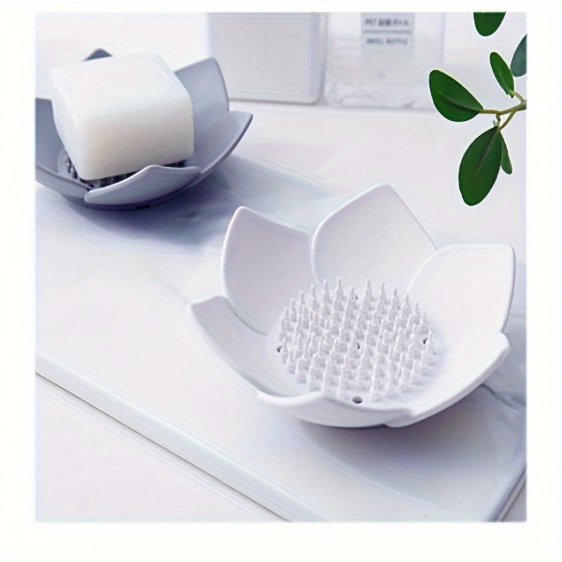 Silicone Lotus Soap Dish with Drain, Space-Saving Bathroom Accessory