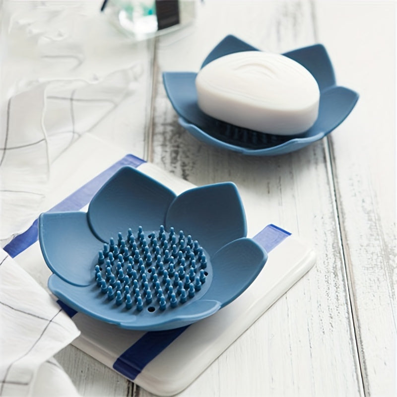 Silicone Lotus Soap Dish with Drain, Space-Saving Bathroom Accessory