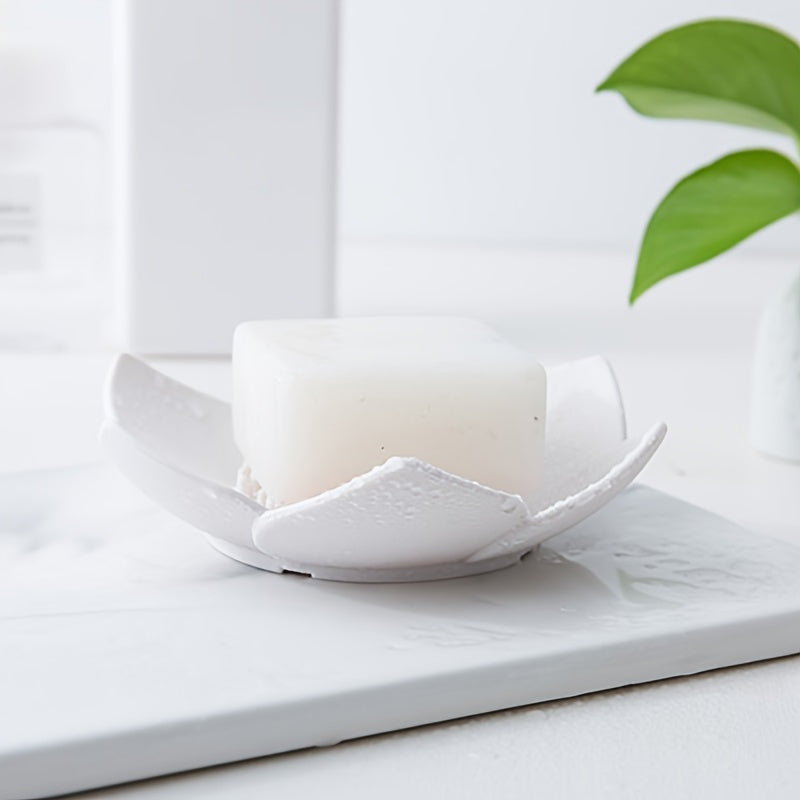 Silicone Lotus Soap Dish with Drain, Space-Saving Bathroom Accessory