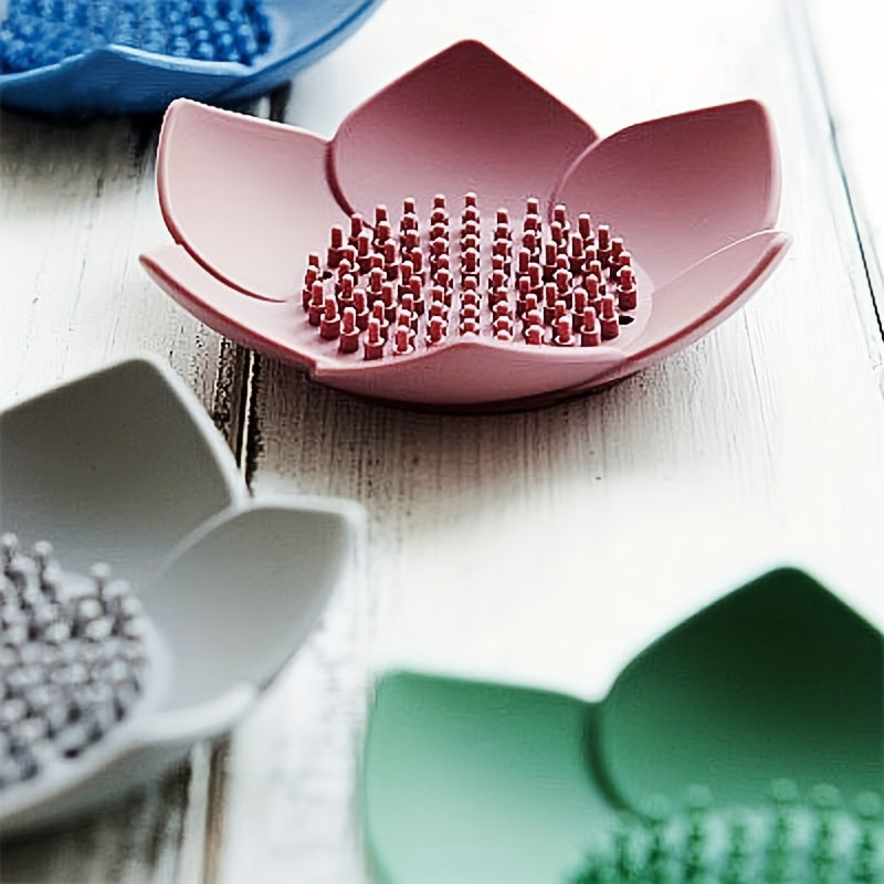 Silicone Lotus Soap Dish with Drain, Space-Saving Bathroom Accessory