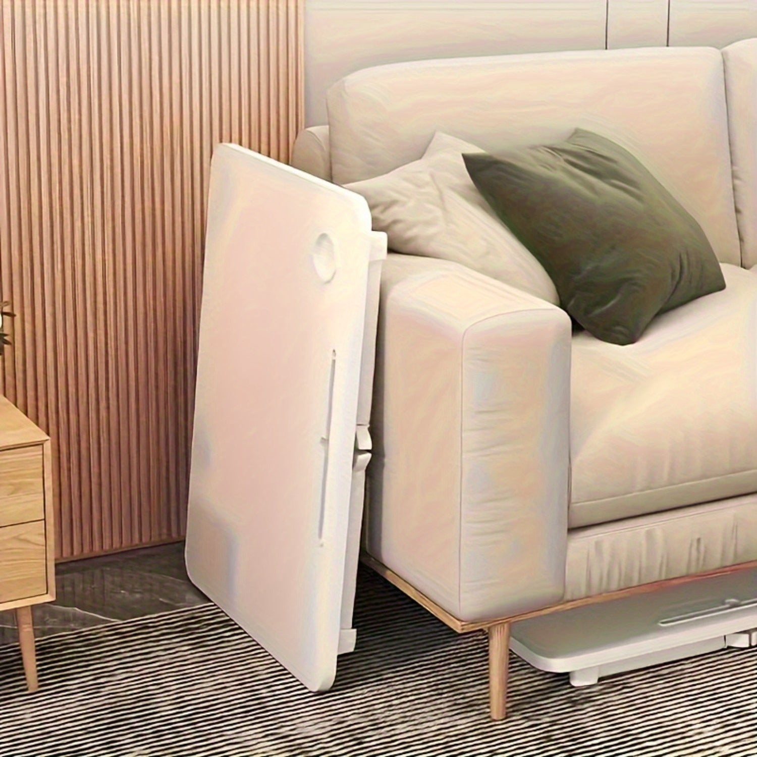 Foldable Bed and Sofa Desk with Wooden Top and Metal Frame for Dorms and Reading Nooks