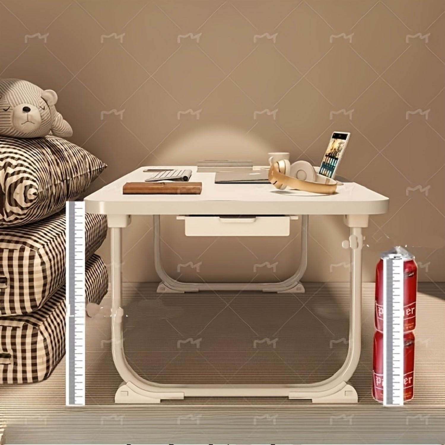 Foldable Bed and Sofa Desk with Wooden Top and Metal Frame for Dorms and Reading Nooks