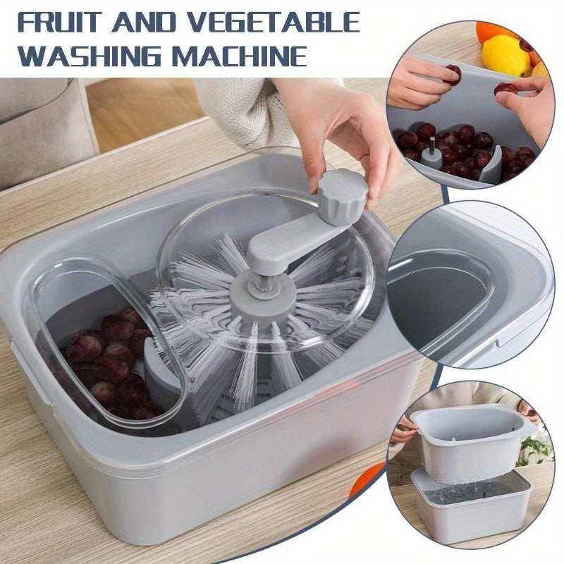 Portable Manual Fruit and Vegetable Washer with Basket, Double-Layer Design