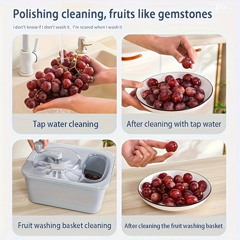 Portable Manual Fruit and Vegetable Washer with Basket, Double-Layer Design