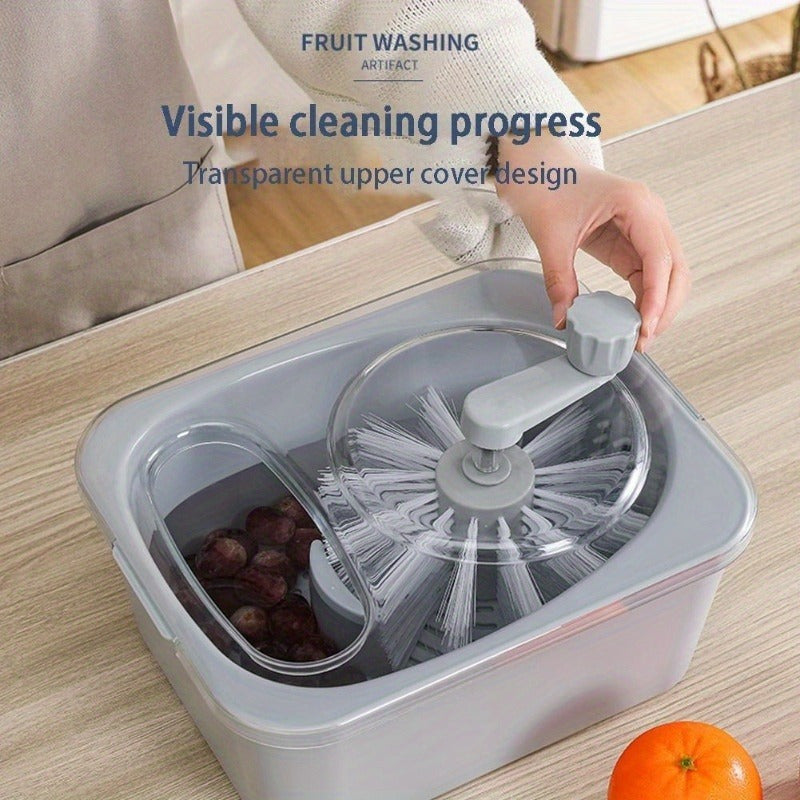 Portable Manual Fruit and Vegetable Washer with Basket, Double-Layer Design