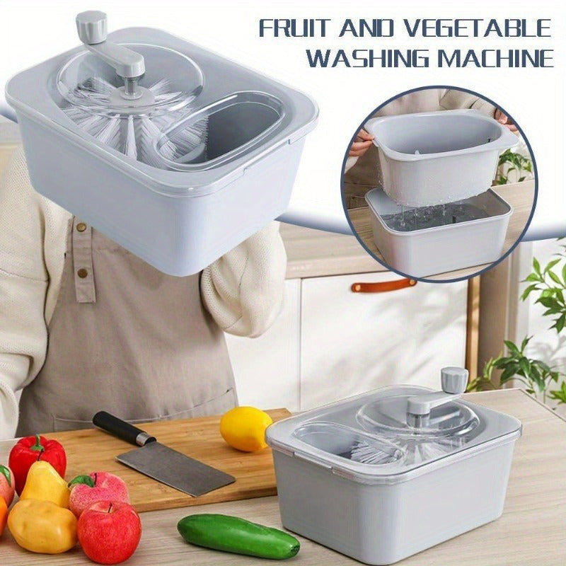 Portable Manual Fruit and Vegetable Washer with Basket, Double-Layer Design