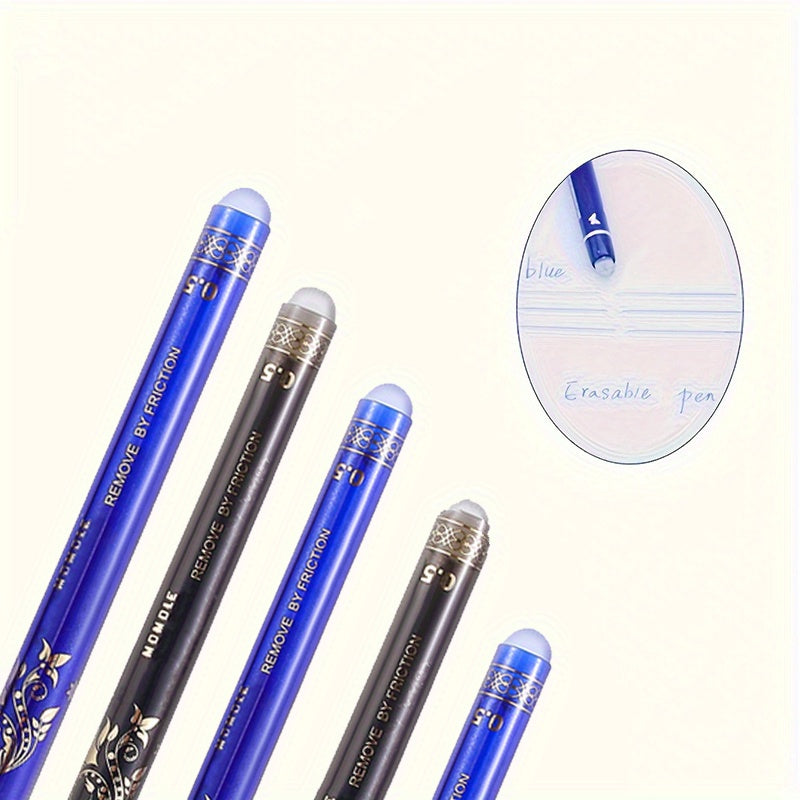 Erasable Gel Pen Set 64 Pieces Blue Black 0.5mm Refills Erasers Stationery