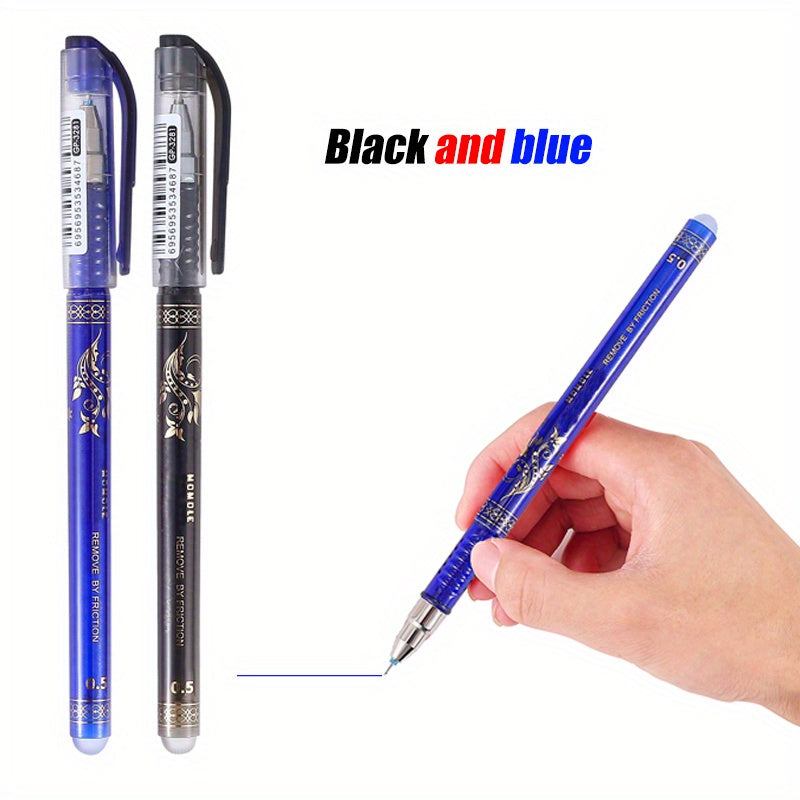 Erasable Gel Pen Set 64 Pieces Blue Black 0.5mm Refills Erasers Stationery
