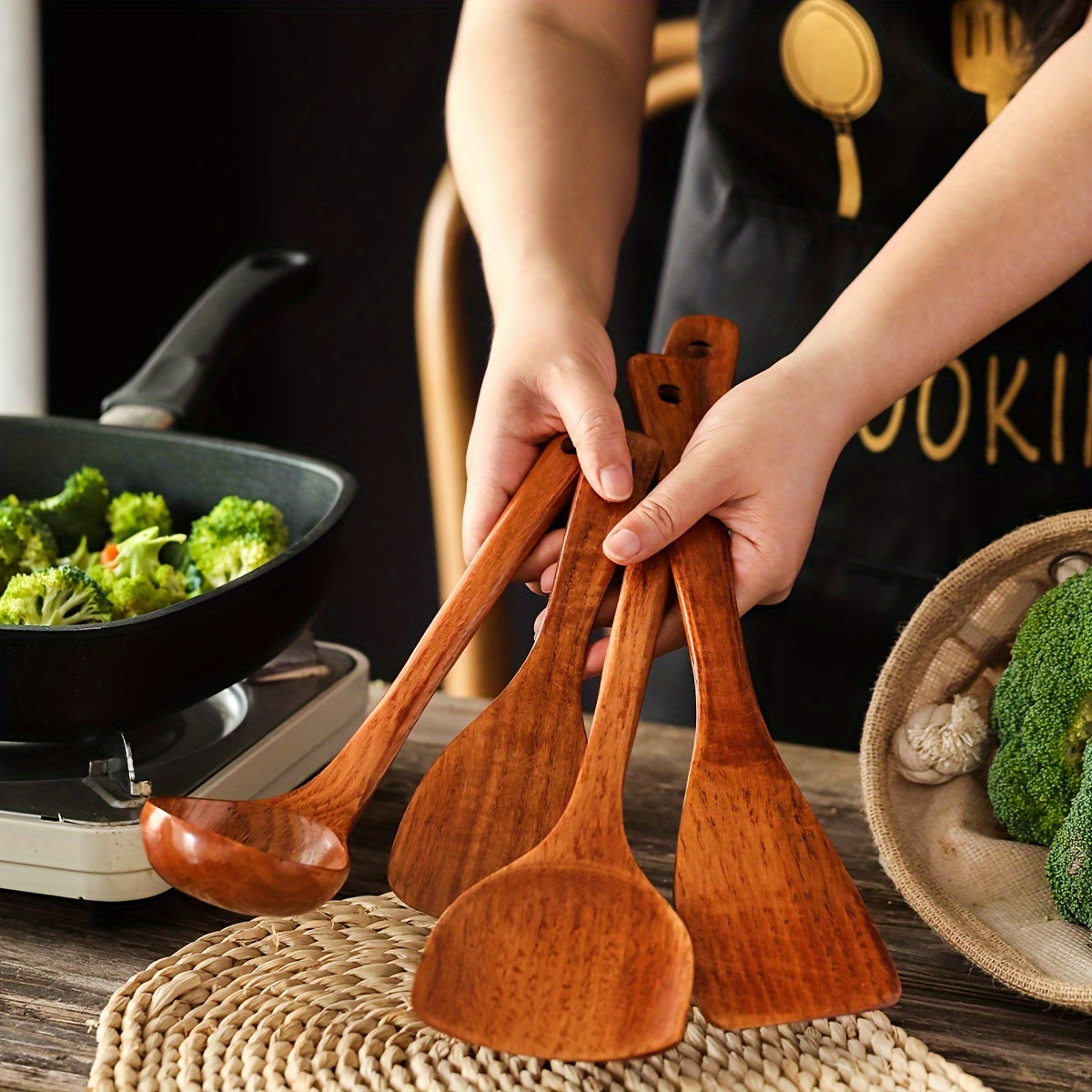 Wooden Soup Spoon and Shovel Set Durable Heat-Resistant Kitchen Utensils