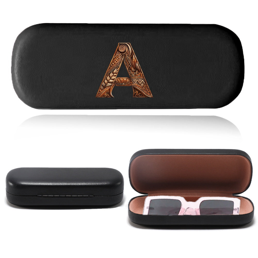 Wood Art Letters Glasses Case Sturdy Zipper Travel Organizer for Women