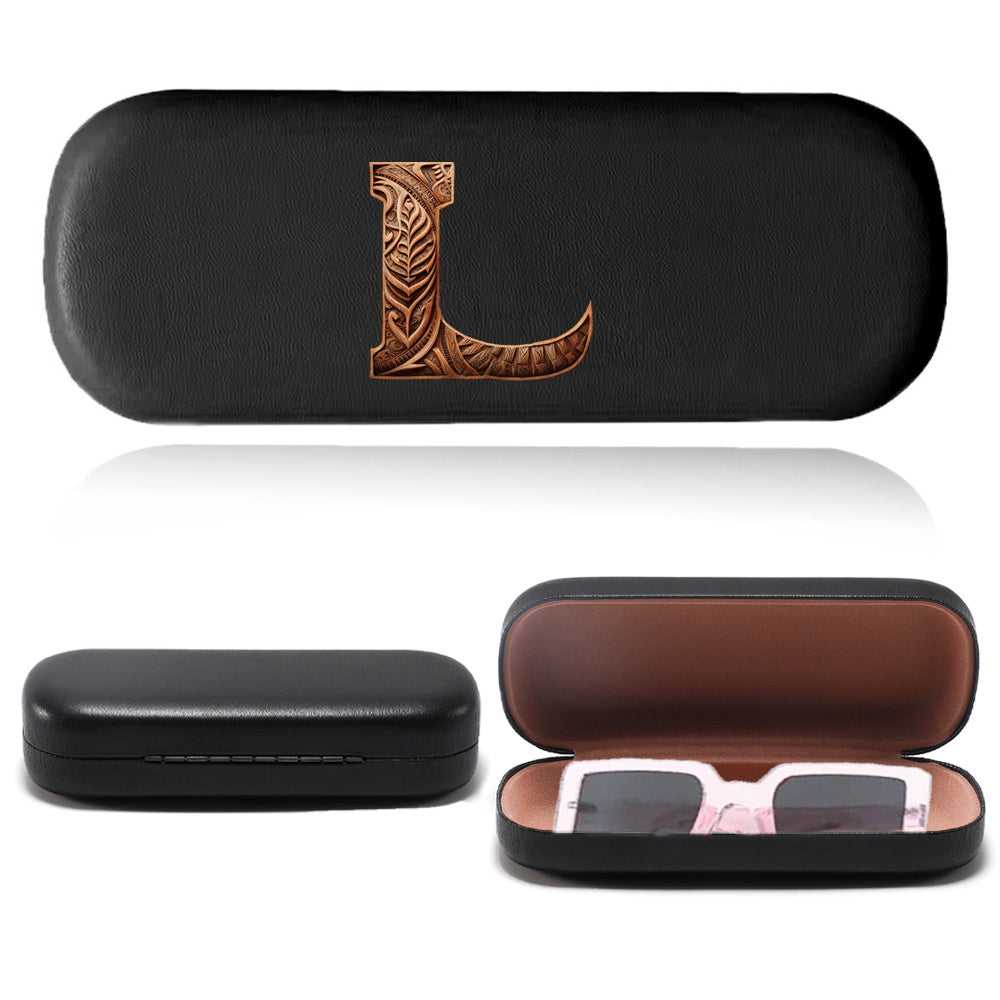 Wood Art Letters Glasses Case Sturdy Zipper Travel Organizer for Women