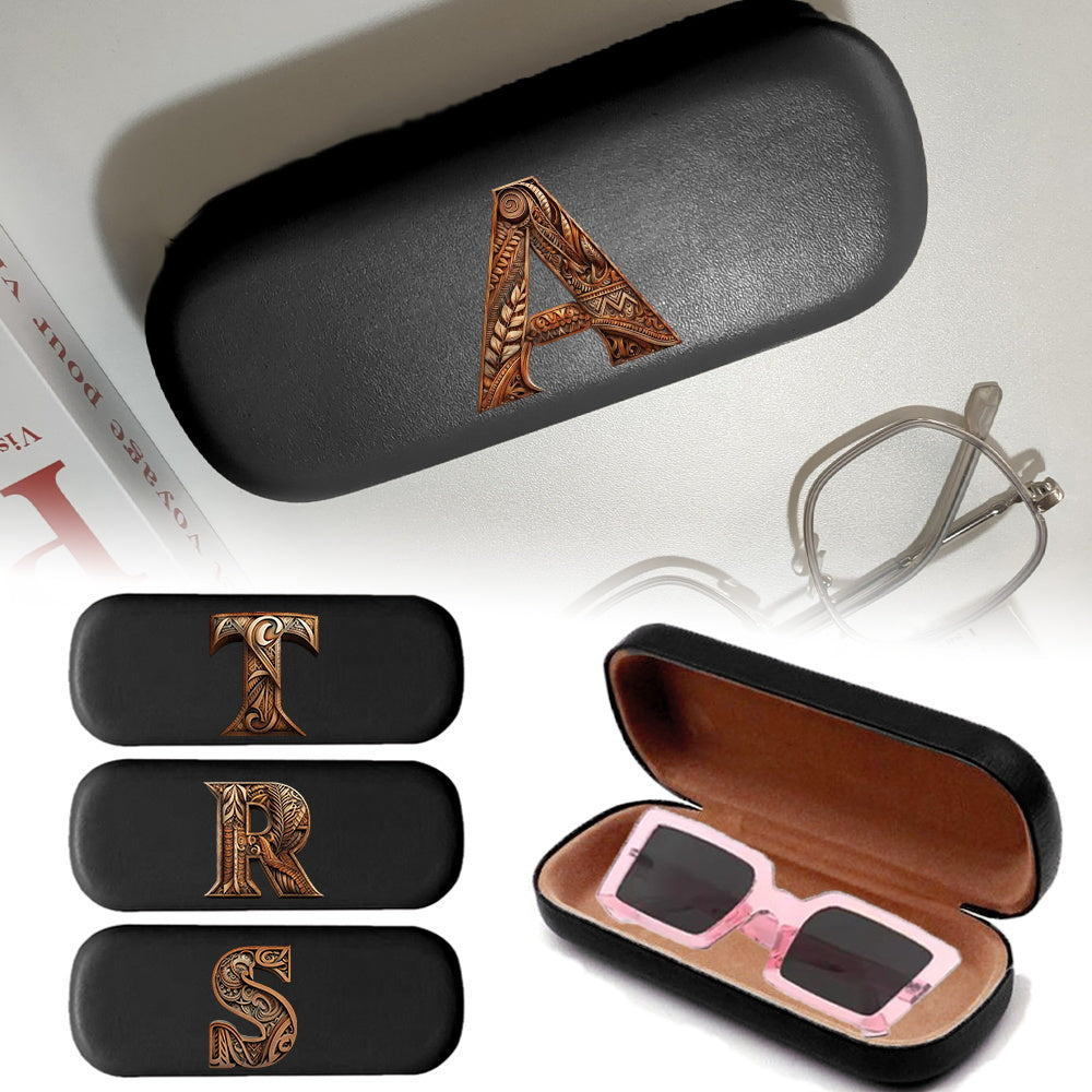 Wood Art Letters Glasses Case Sturdy Zipper Travel Organizer for Women