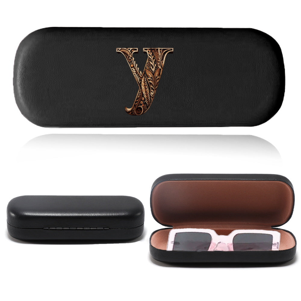 Wood Art Letters Glasses Case Sturdy Zipper Travel Organizer for Women