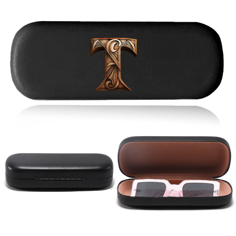 Wood Art Letters Glasses Case Sturdy Zipper Travel Organizer for Women