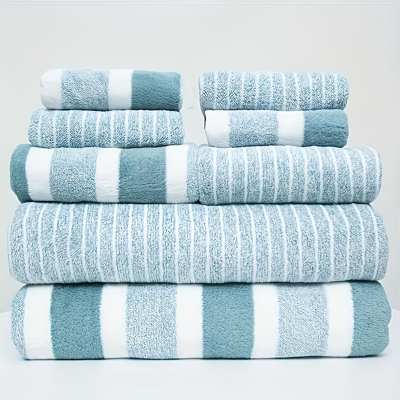 Luxurious Cotton Bath Towel Set with Modern Stripes, Quick-Drying, Absorbent