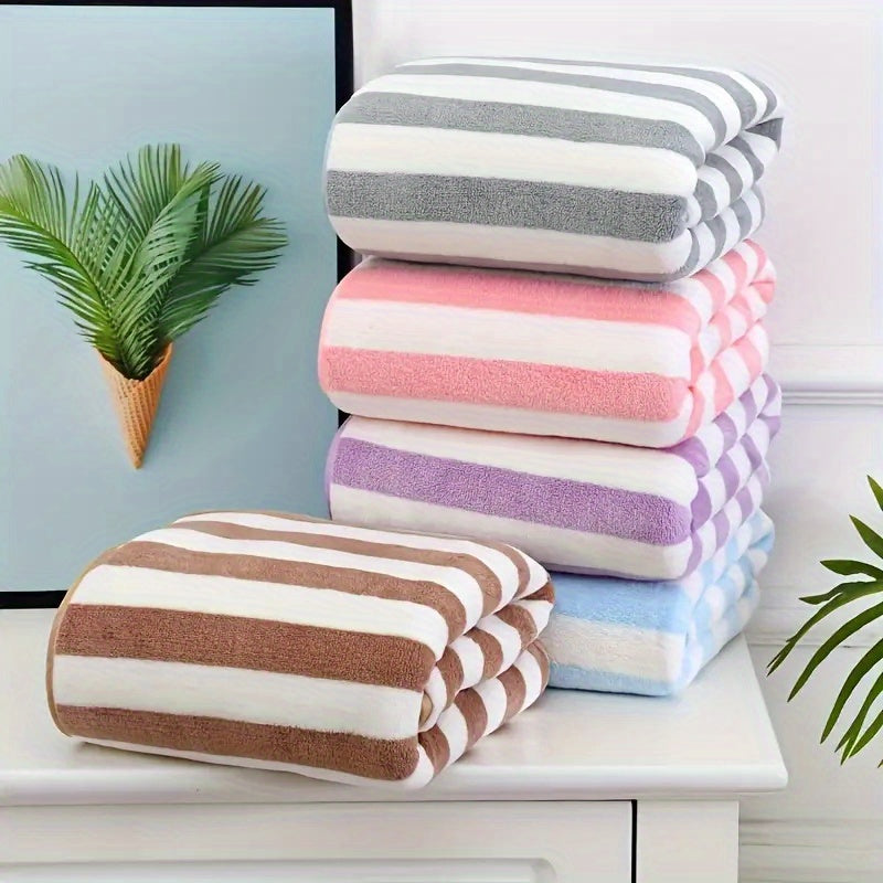 Luxurious Cotton Bath Towel Set with Modern Stripes, Quick-Drying, Absorbent