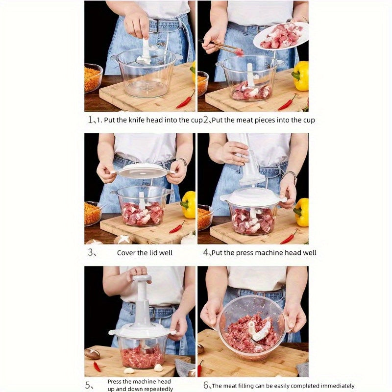 Kitchen Accessory Kit for 1.5L Manual Food Processor Stainless Steel Blades Vegetable Chopper Garlic Press Meat Mincer