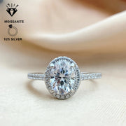 Sterling Silver Oval Moissanite Engagement Ring Pave Setting Ethically Sourced Diamonds