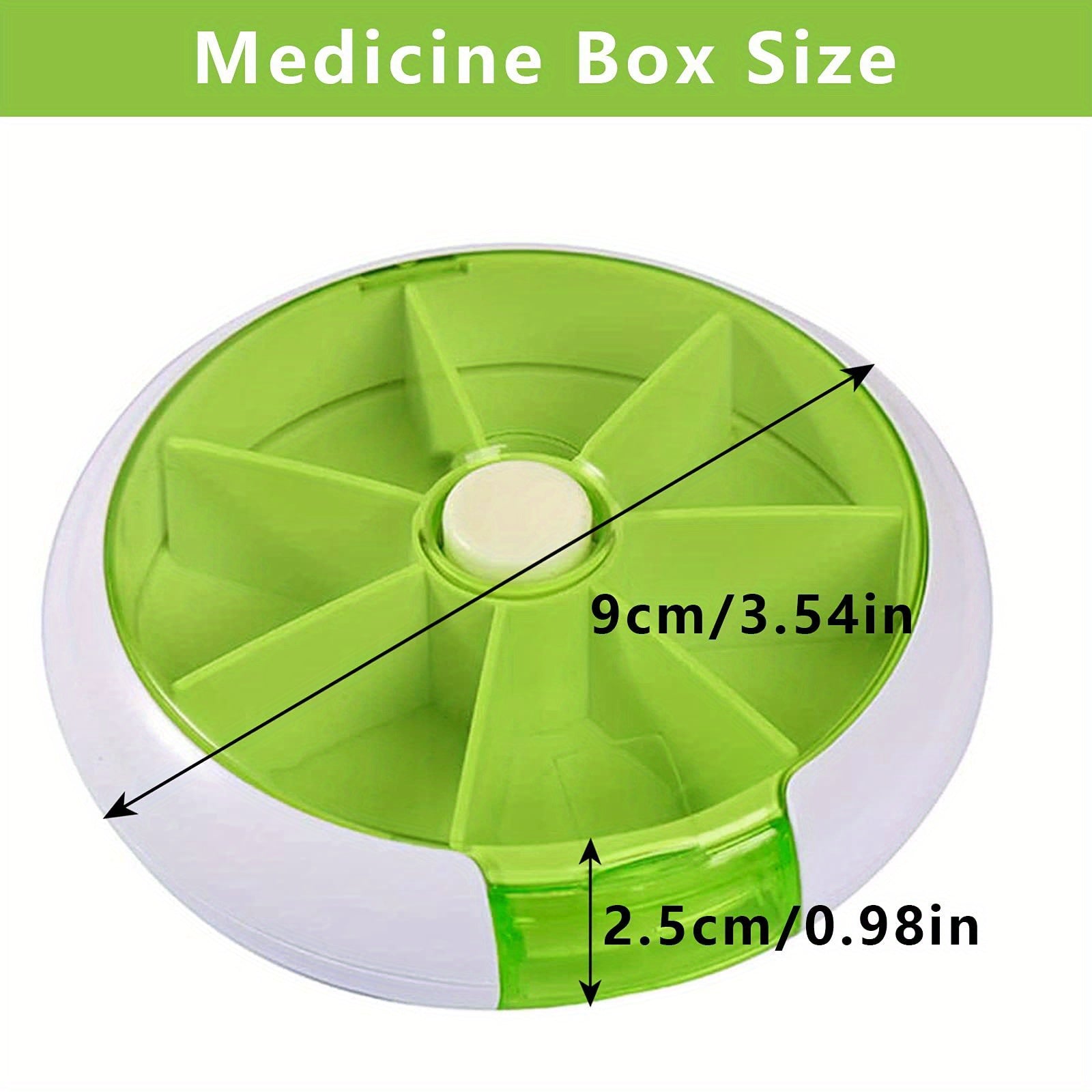 Weekly Pill Organizer with 7 Compartments and Push Button Rotation for Daily Medication