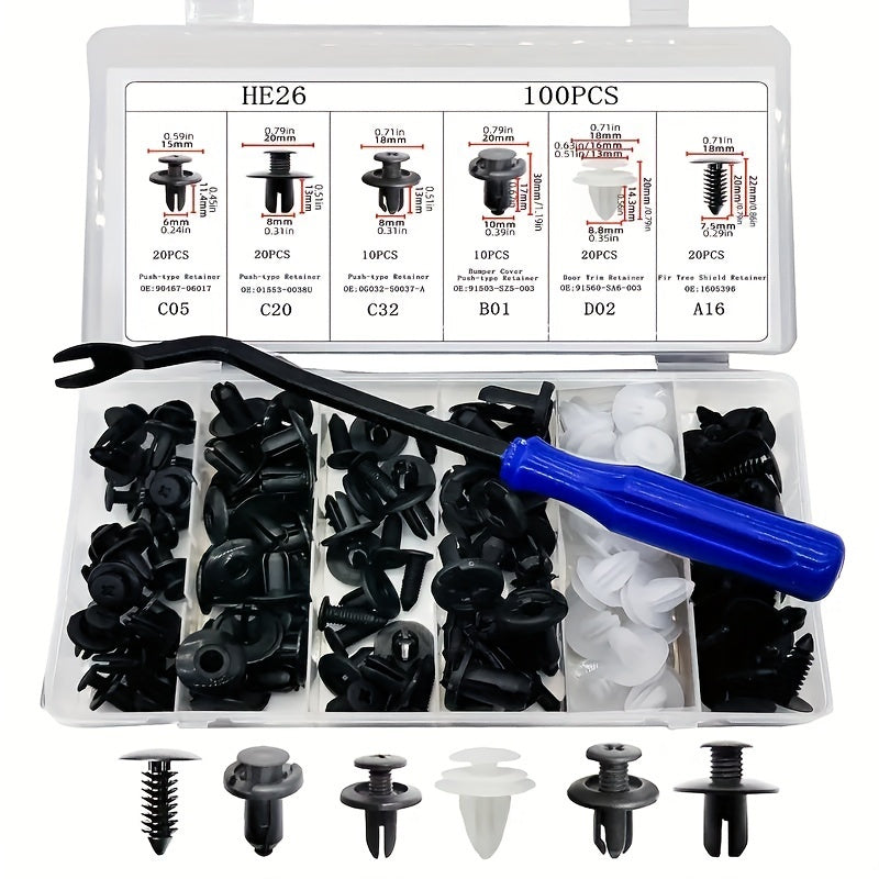 100Pcs Auto Fastener Removal Kit Plastic Trim Clips Bumper Rivets