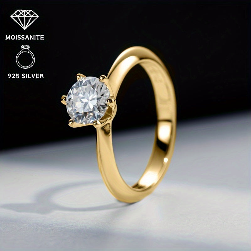 Moissanite Engagement Ring 3 Carat Silver Gold Plated Elegant Jewelry for Women