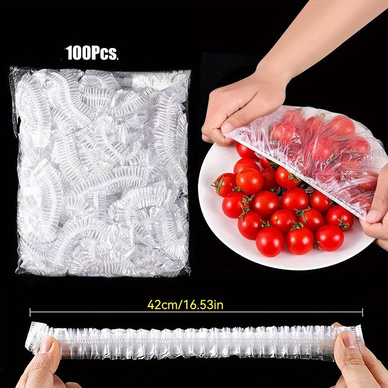 Disposable Food Wrap Bands Pack of 100 Elastic Plastic Covers for Bowls Cups Fruits