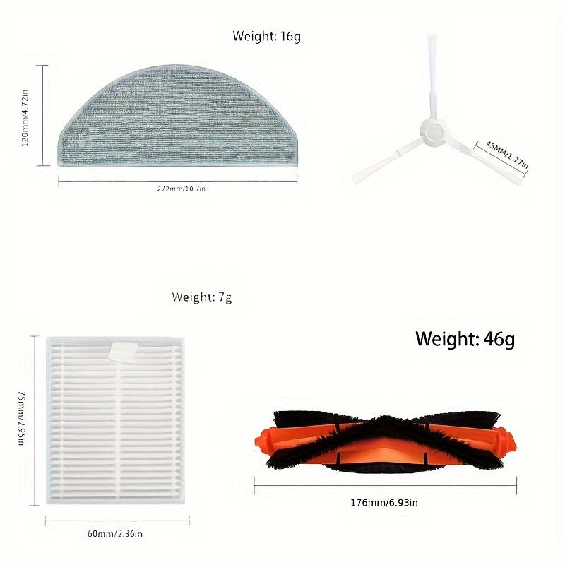 Robot Vacuum Cleaning Set with Main and Side Brushes HEPA Filter Mop Cloths and Rags