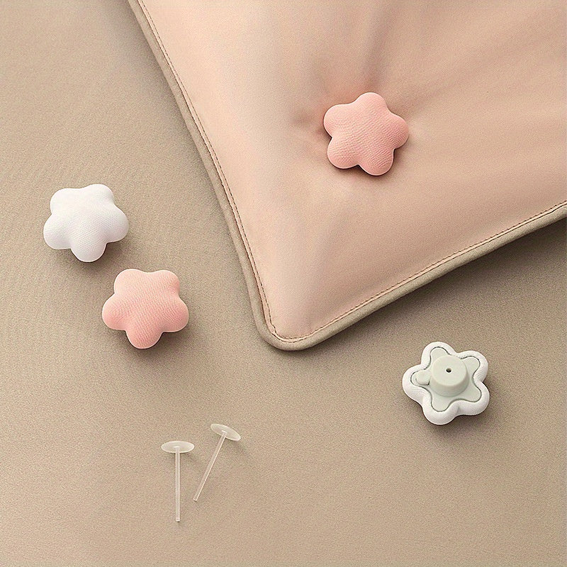 Star and Plum Blossom Duvet Clips, Quilt Corner Grippers, Pink, Spot Clean