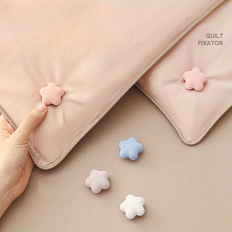Star and Plum Blossom Duvet Clips, Quilt Corner Grippers, Pink, Spot Clean