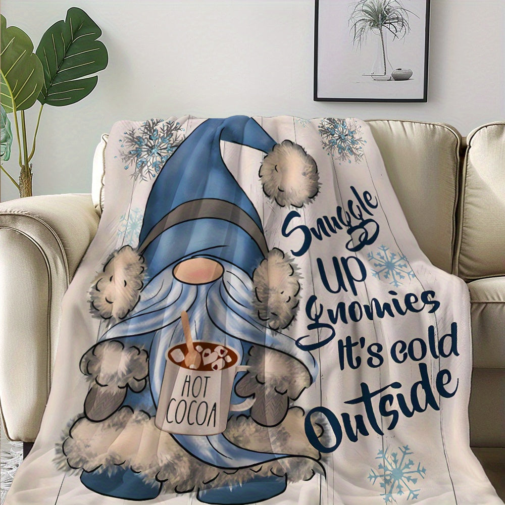 Qish Gnome Fleece Blanketi, Qorli Yulduz va Issiq Shokolad Dizayni bilan 150x130cm