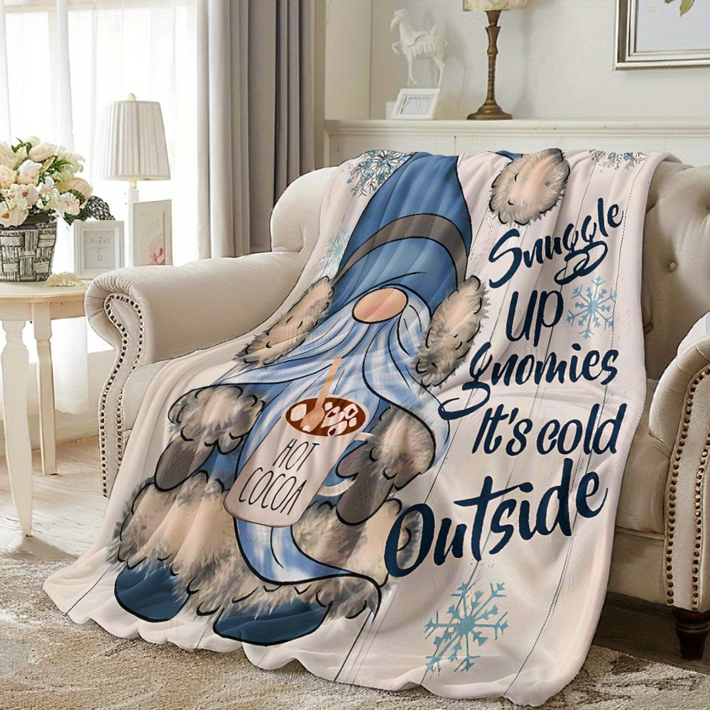 Qish Gnome Fleece Blanketi, Qorli Yulduz va Issiq Shokolad Dizayni bilan 150x130cm
