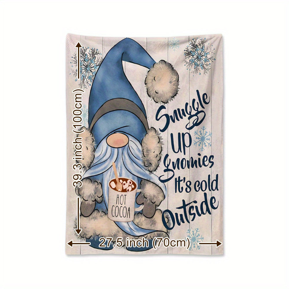 Winter Gnome Fleece Blanket with Snowflake and Hot Cocoa Design 150x130cm