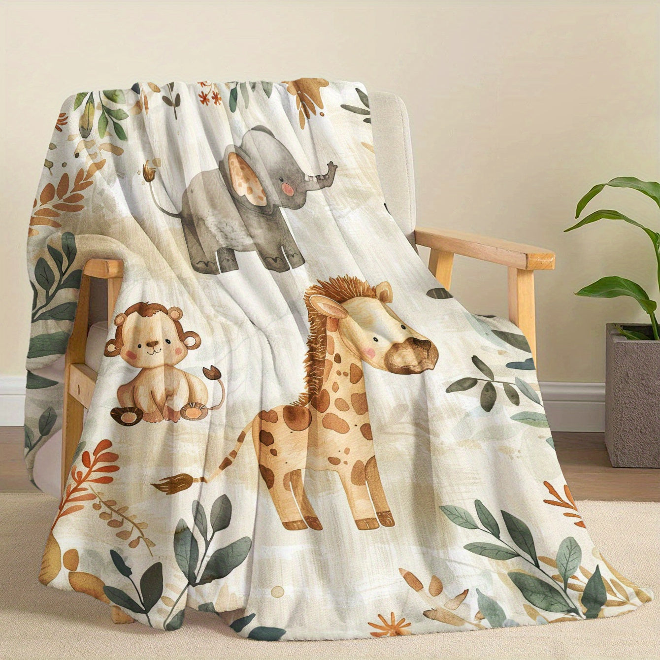 Watercolor Forest Animal Blanket for Kids Soft Cozy Naps Travel Camping