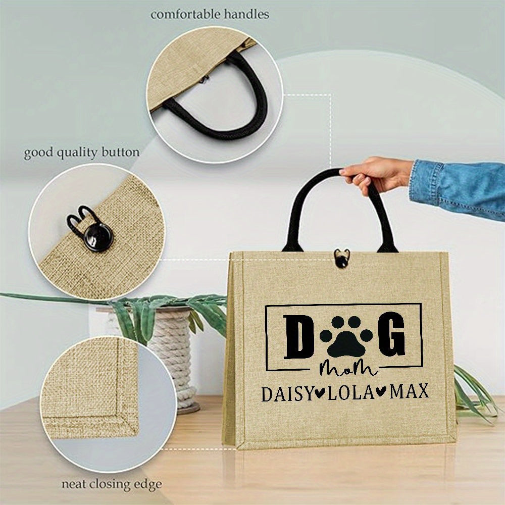 Personalized Dog Mom Tote Bag Jute Pet Lover Gift with Durable Shoulder Strap