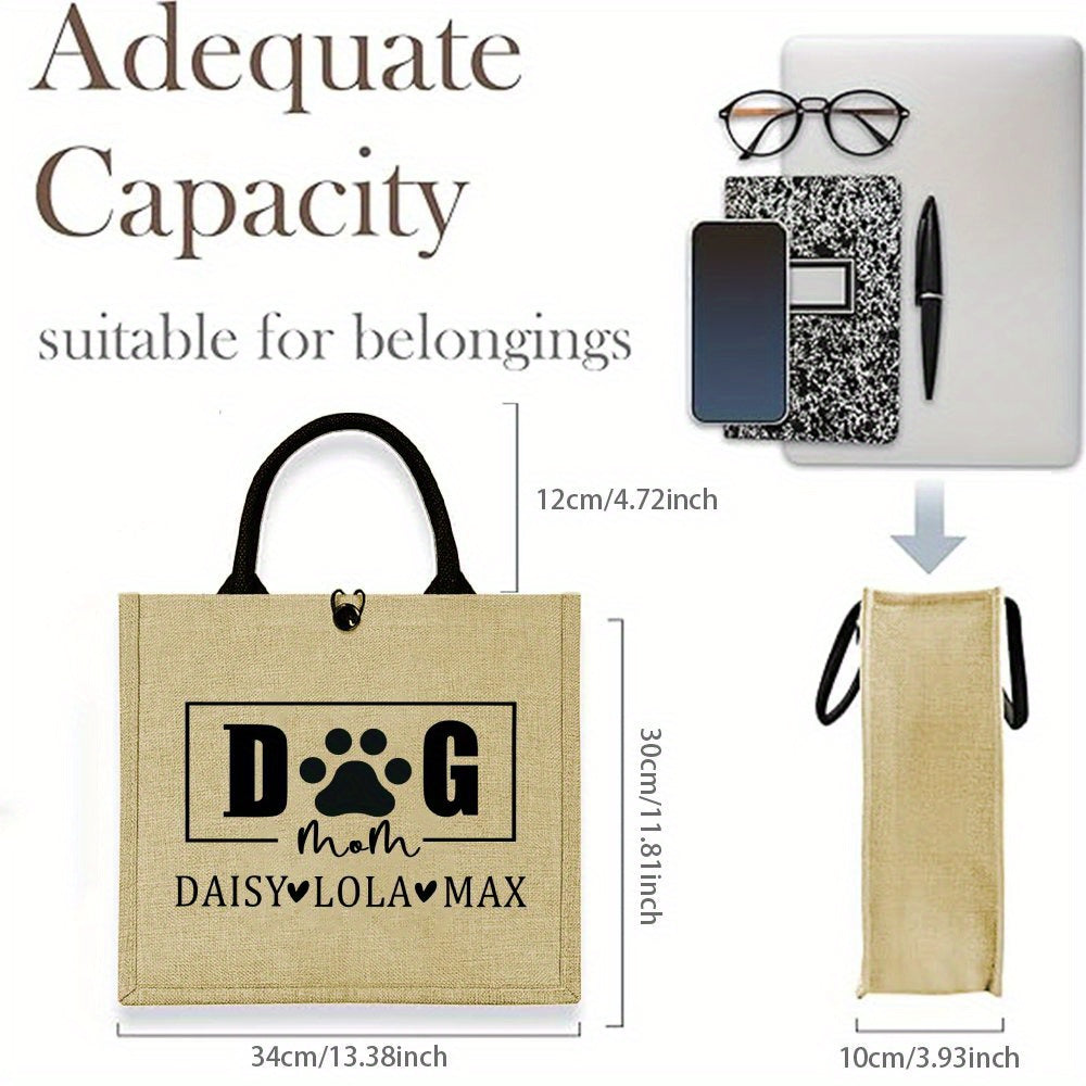 Personalized Dog Mom Tote Bag Jute Pet Lover Gift with Durable Shoulder Strap